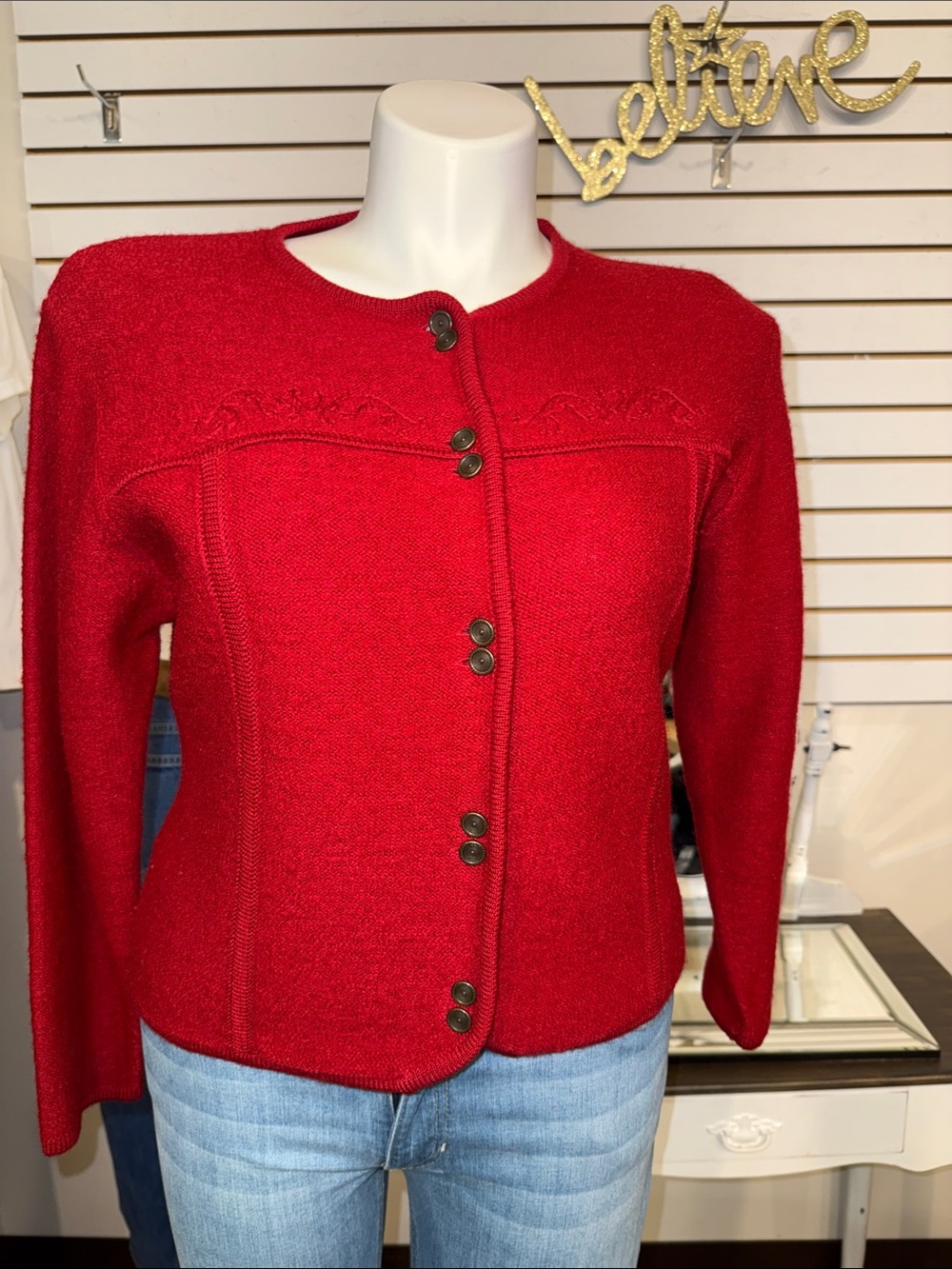 Pendleton Women's 100% Wool Red Button-Front Sweater Cardigan